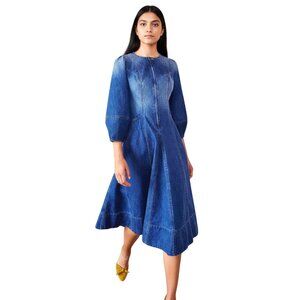 Ulla Johnson Dumas Denim Midi Dress - Faded Blue - 8 US